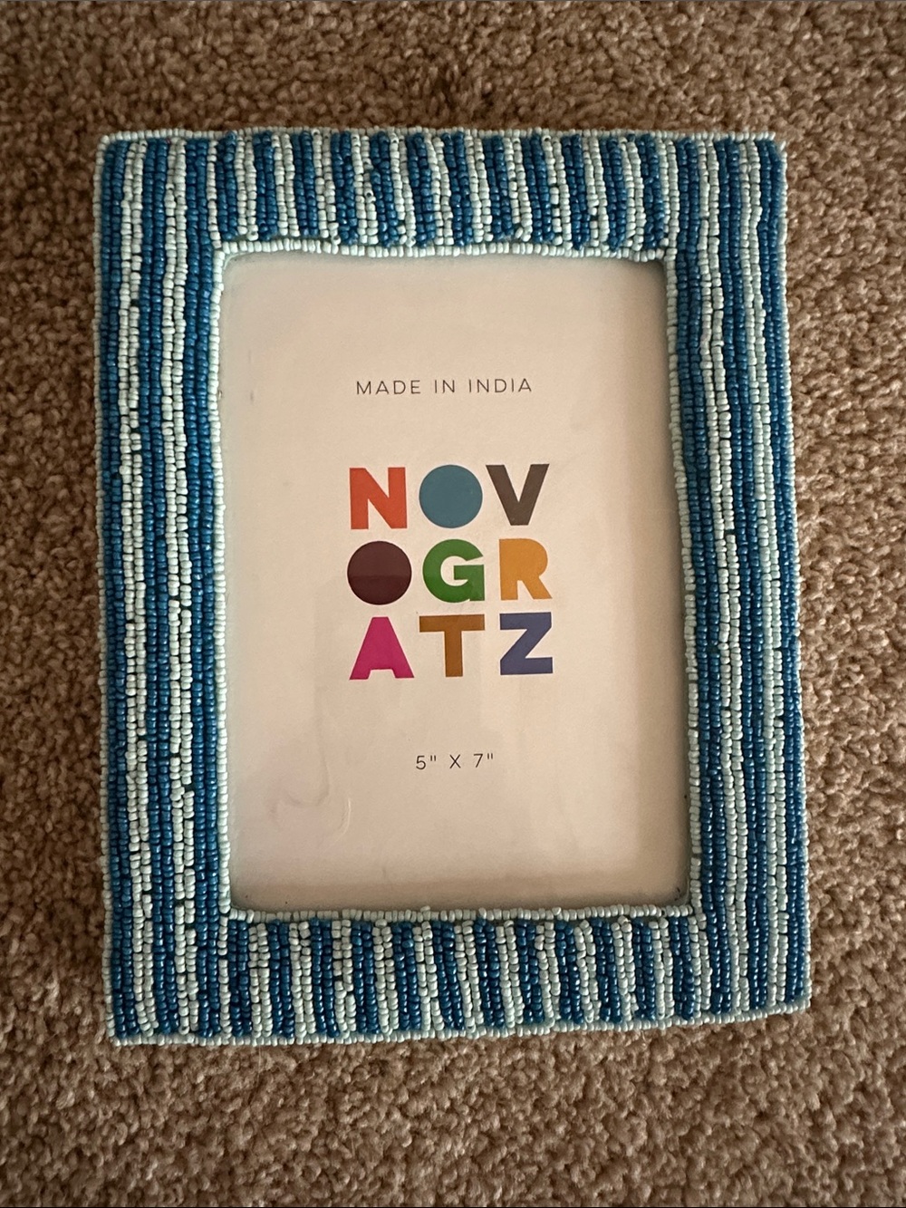 Beaded Blue Striped 5x7 Picture Frame